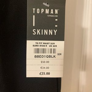 Topman mens skinny 32x32 black dress pants